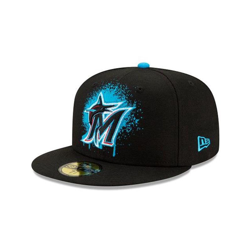 MLB Miami Marlins Drip Front 59Fifty Fitted (BRC5614) - Black New Era Caps